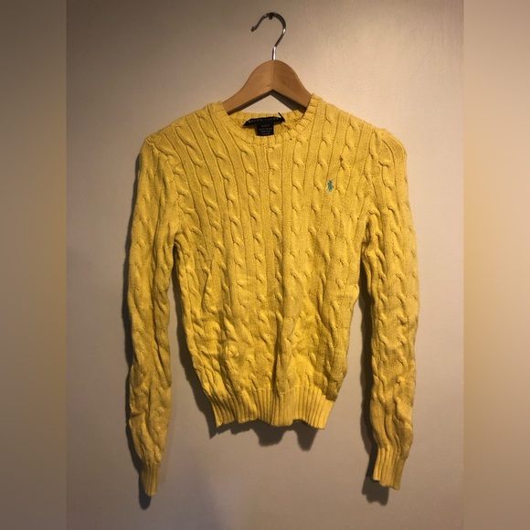 Yellow Polo Ralph Lauren Cable-knit sweater with Blue Horse Logo - Picture 1 of 4